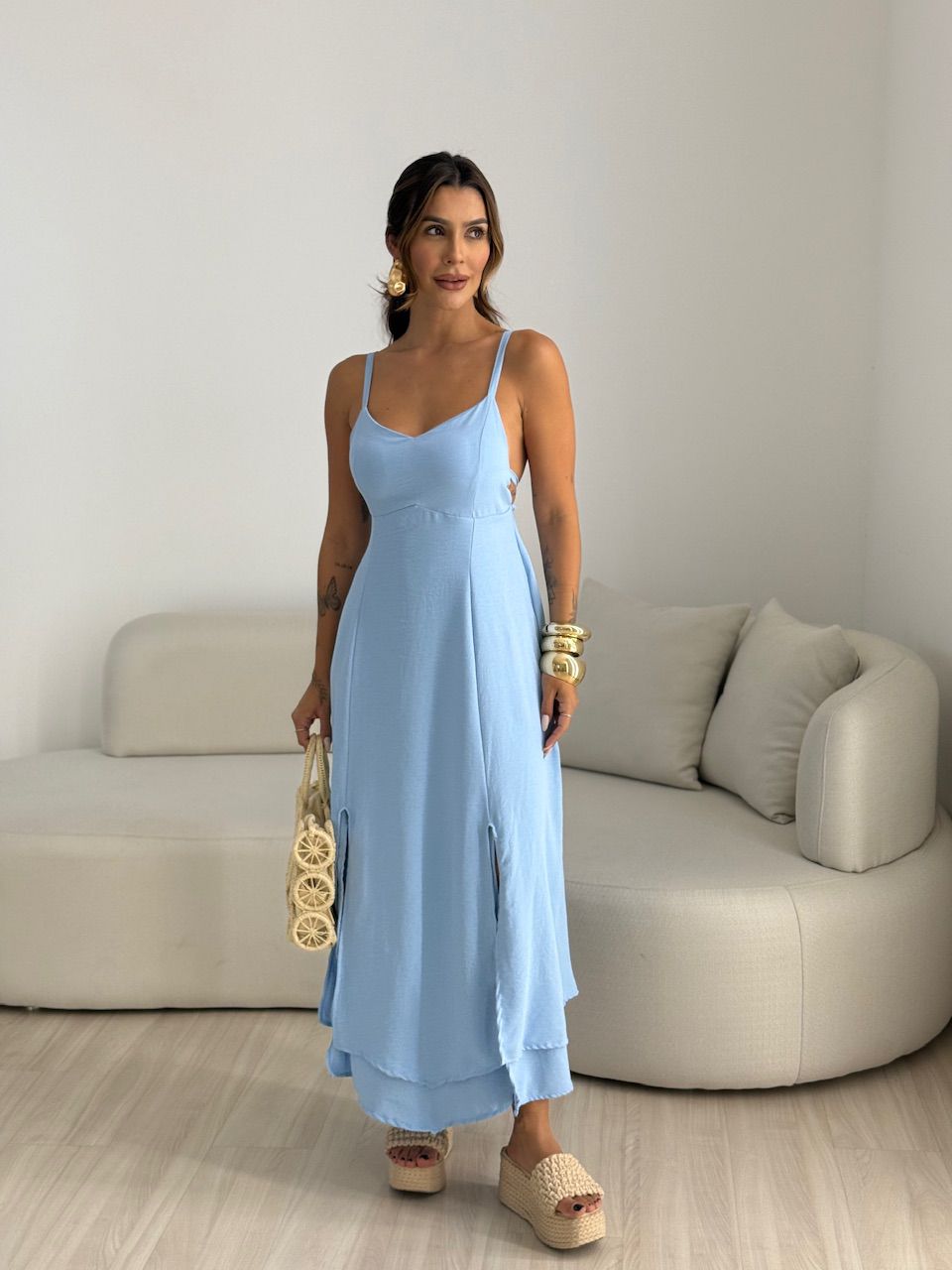 VESTIDO PENELOPE AMARRAÇÃO AZUL - 0067870109 - CAROLLA FERRARO