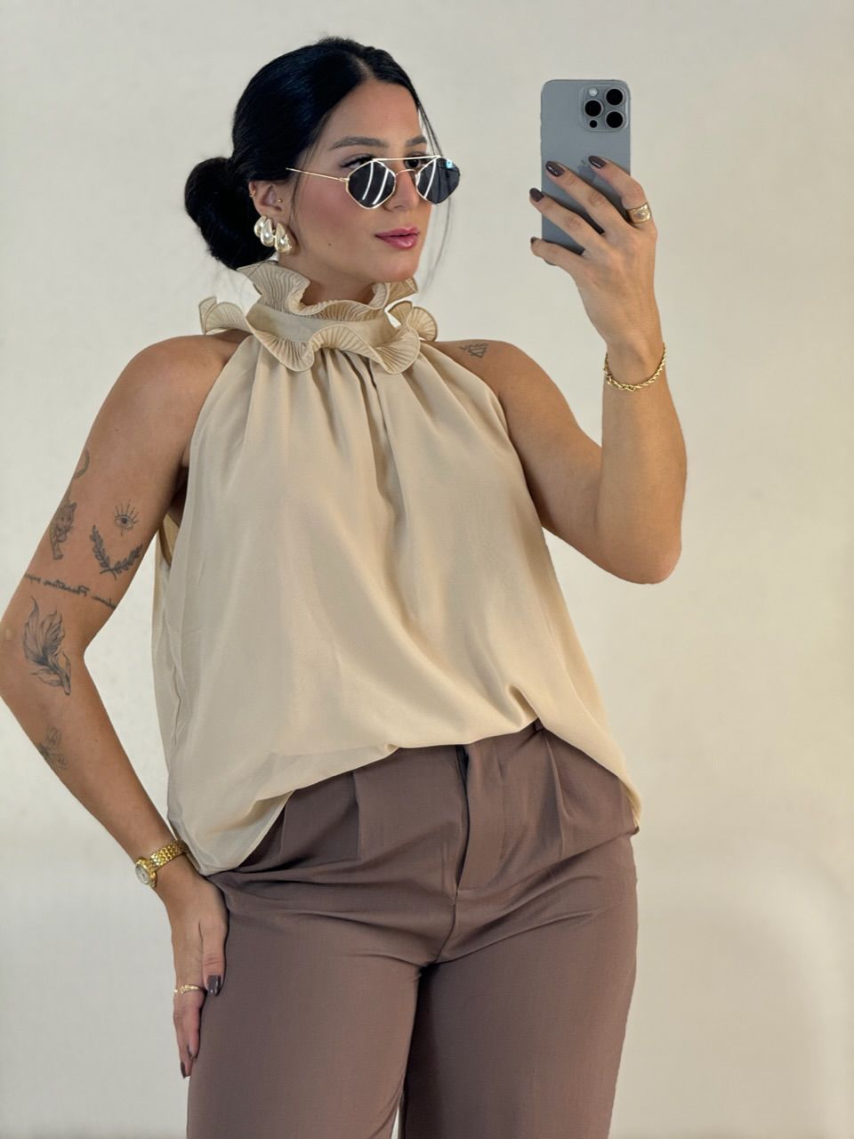 BLUSA ROBERTA GOLA BABADO NUDE