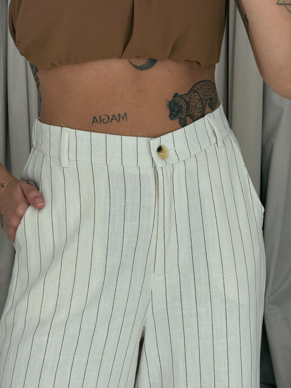 CALÇA NAYARA LINHO CRU/MARROM