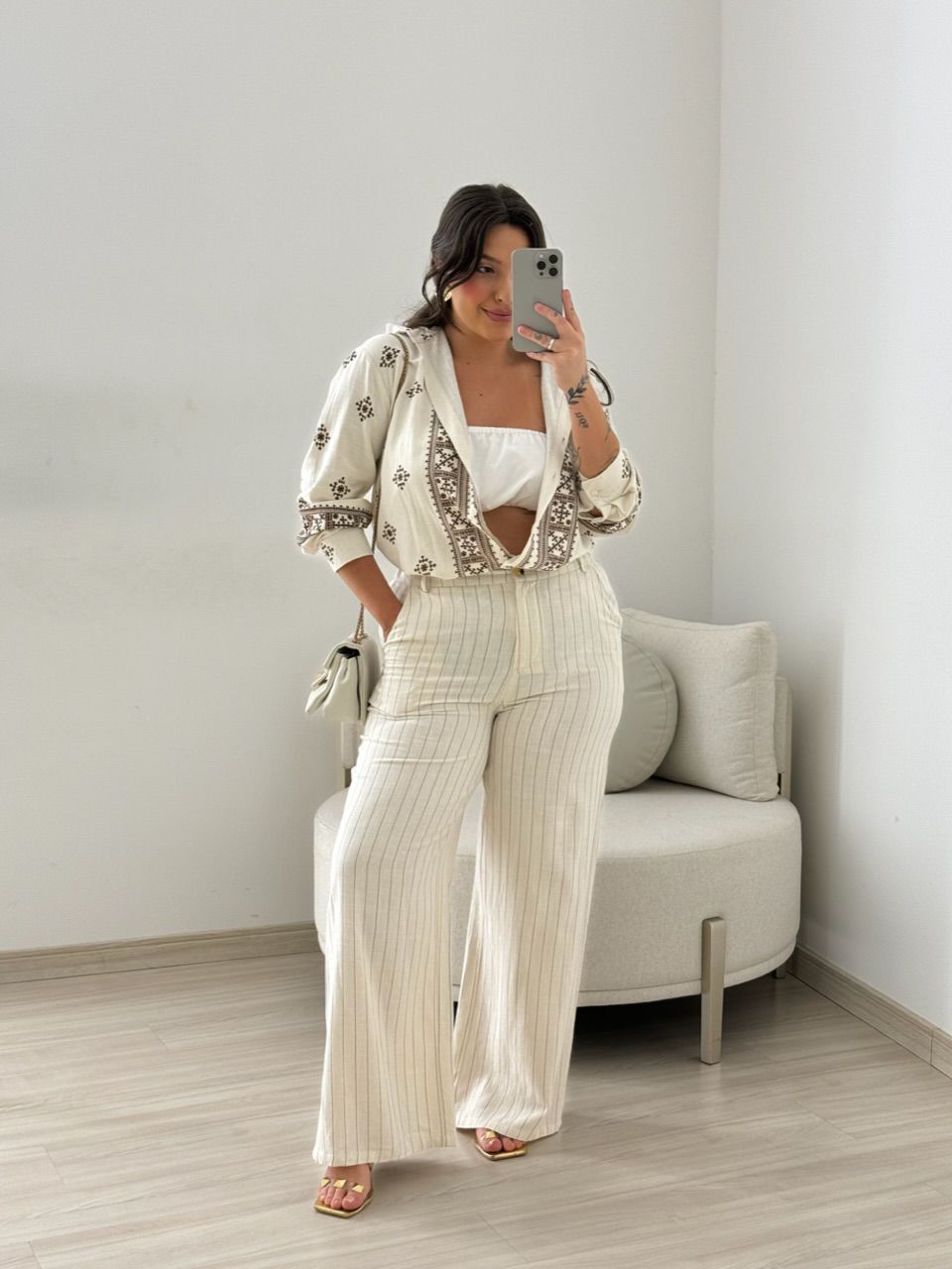 CALÇA NAYARA LINHO CRU/MARROM