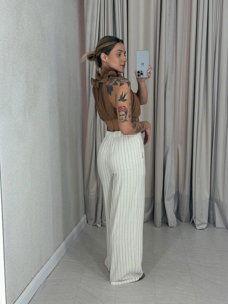 CALÇA NAYARA LINHO CRU/MARROM