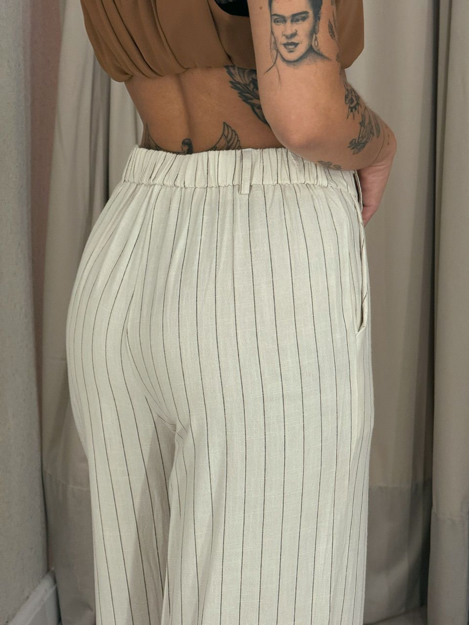 CALÇA NAYARA LINHO CRU/MARROM