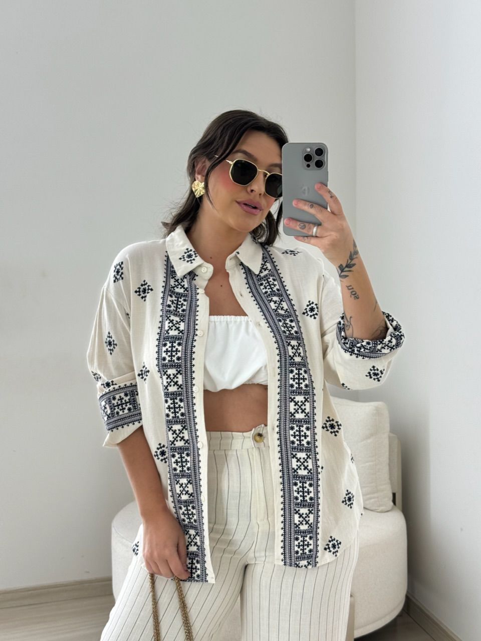 CALÇA NAYARA LINHO CRU/PRETA