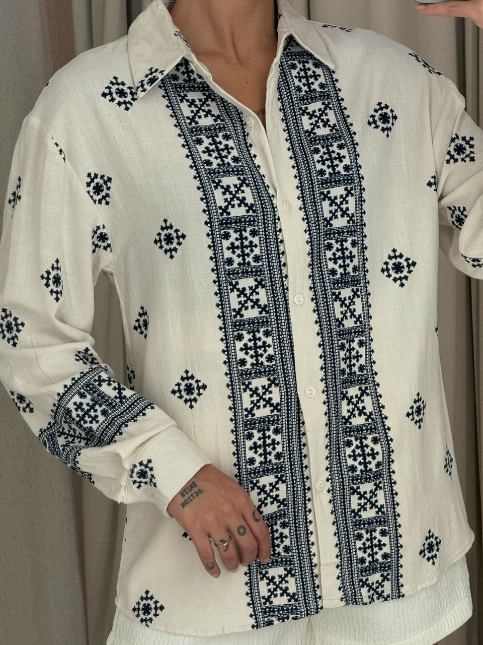 CAMISA ÉTNICA LINHO azul