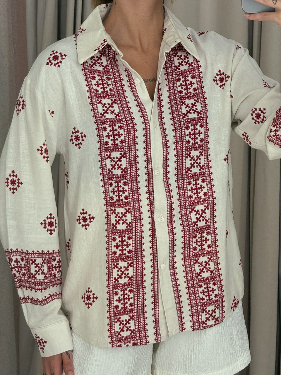 CAMISA ÉTNICA LINHO vermelha