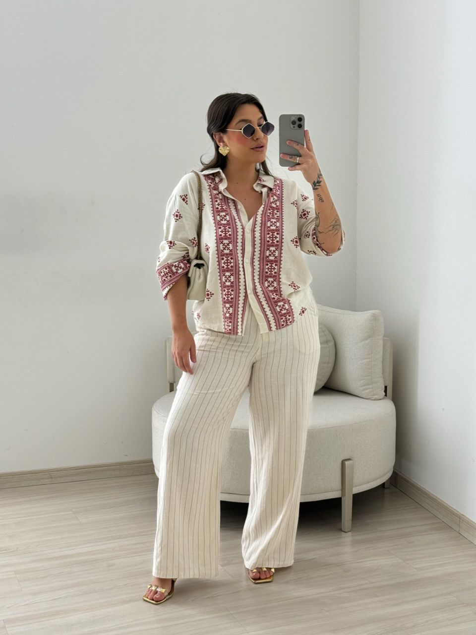 CAMISA ÉTNICA LINHO vermelha