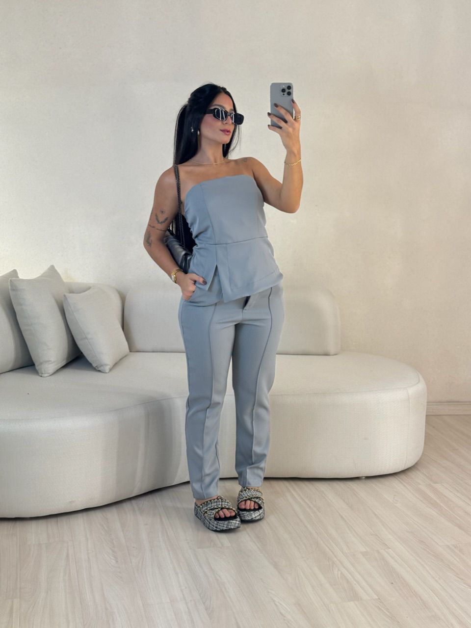 CONJUNTO LANA TOMARA QUE CAIA CINZA