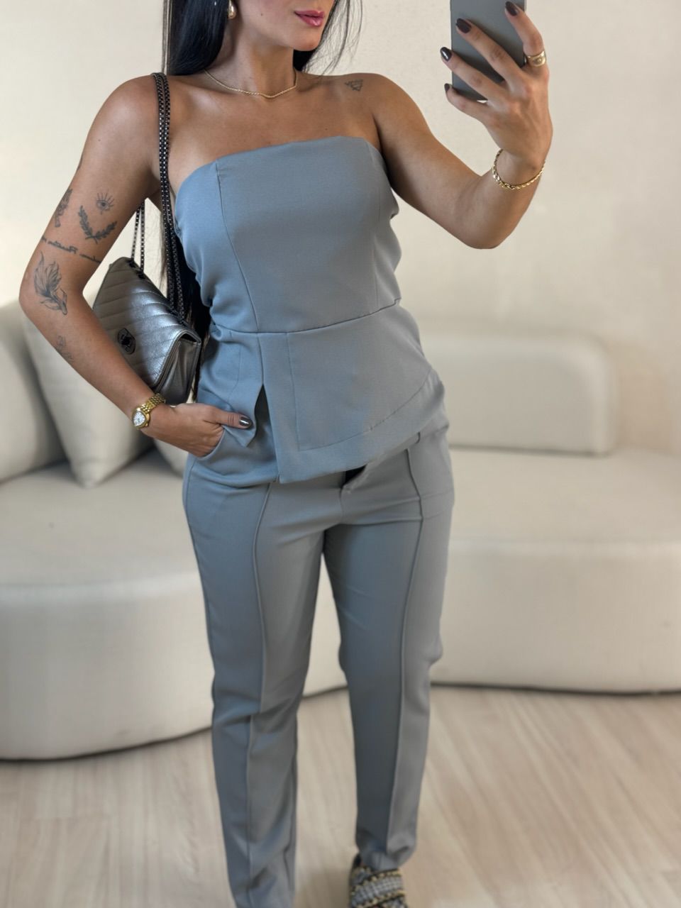 CONJUNTO LANA TOMARA QUE CAIA CINZA