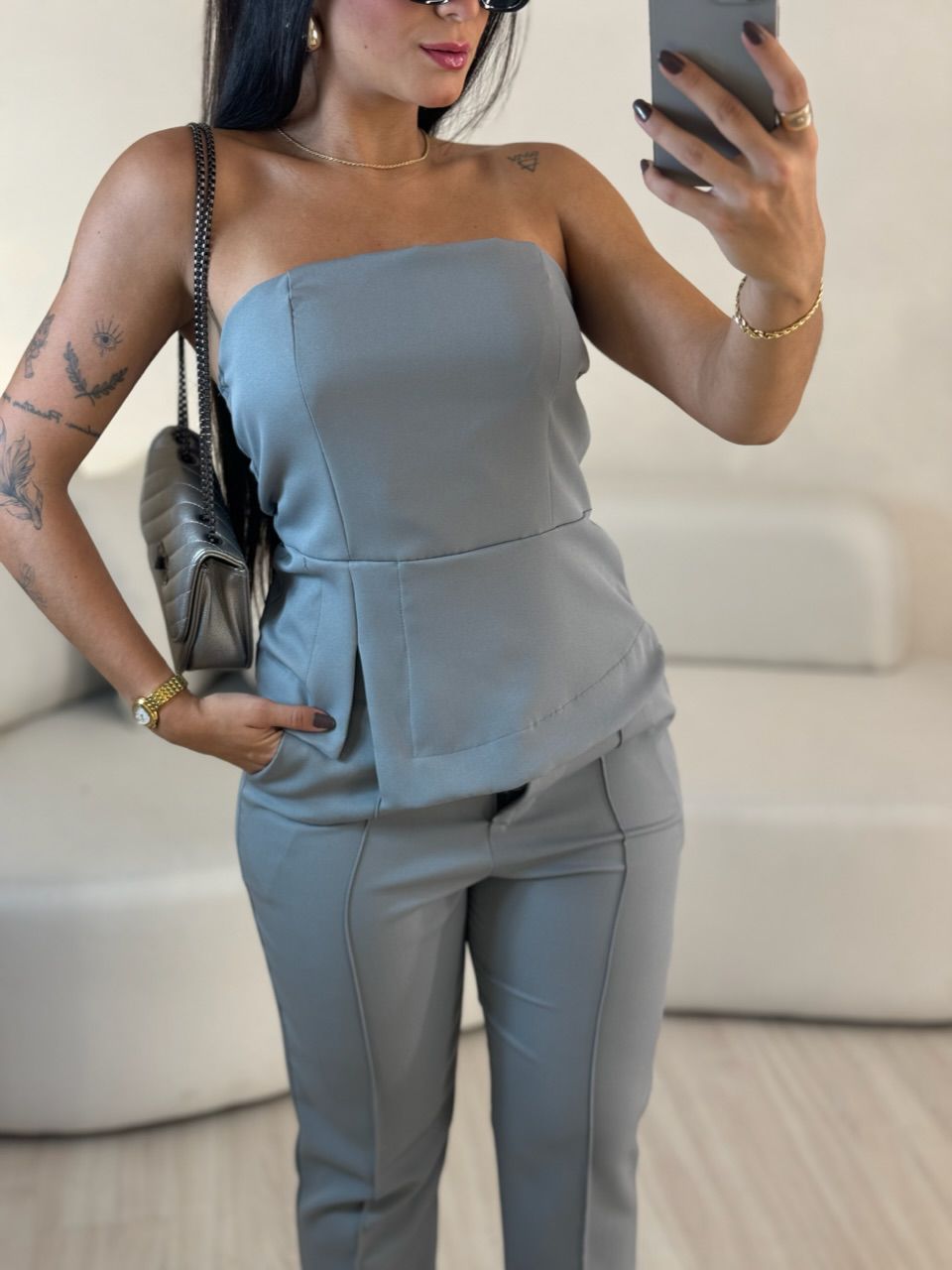 CONJUNTO LANA TOMARA QUE CAIA CINZA