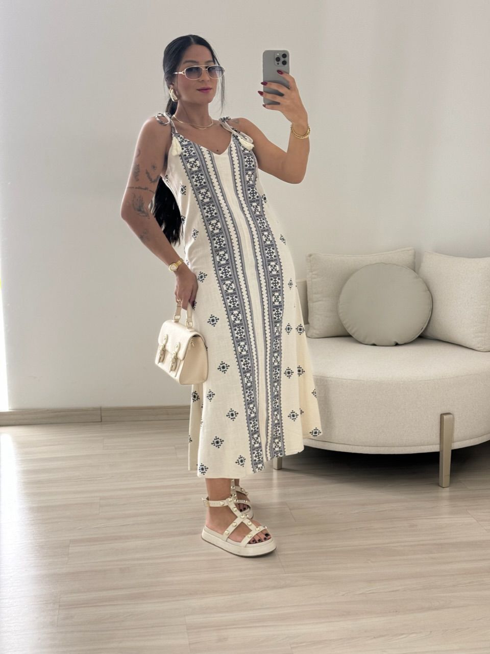 VESTIDO KARLA LINHO ÉTNICO AZUL