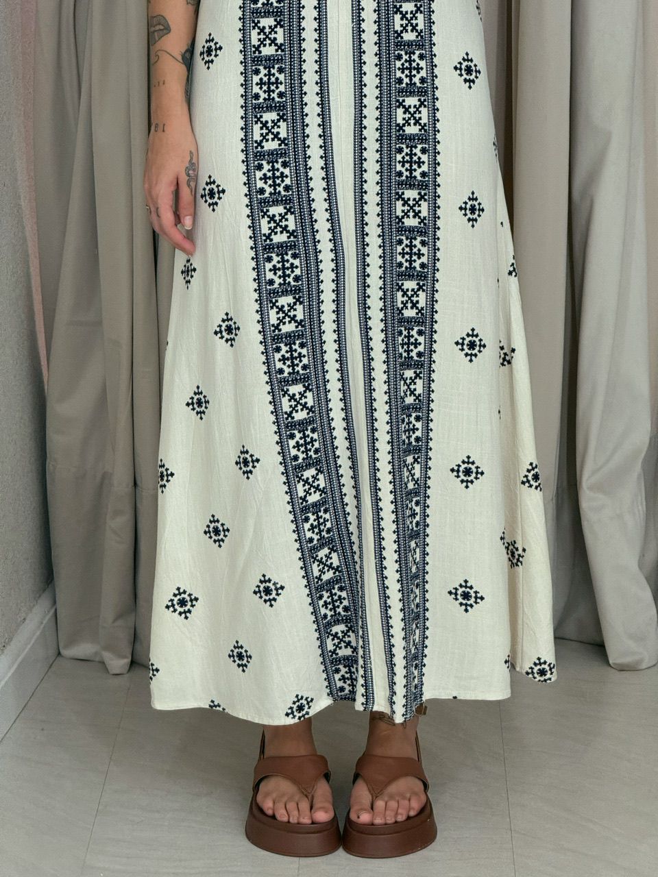 VESTIDO KARLA LINHO ÉTNICO AZUL