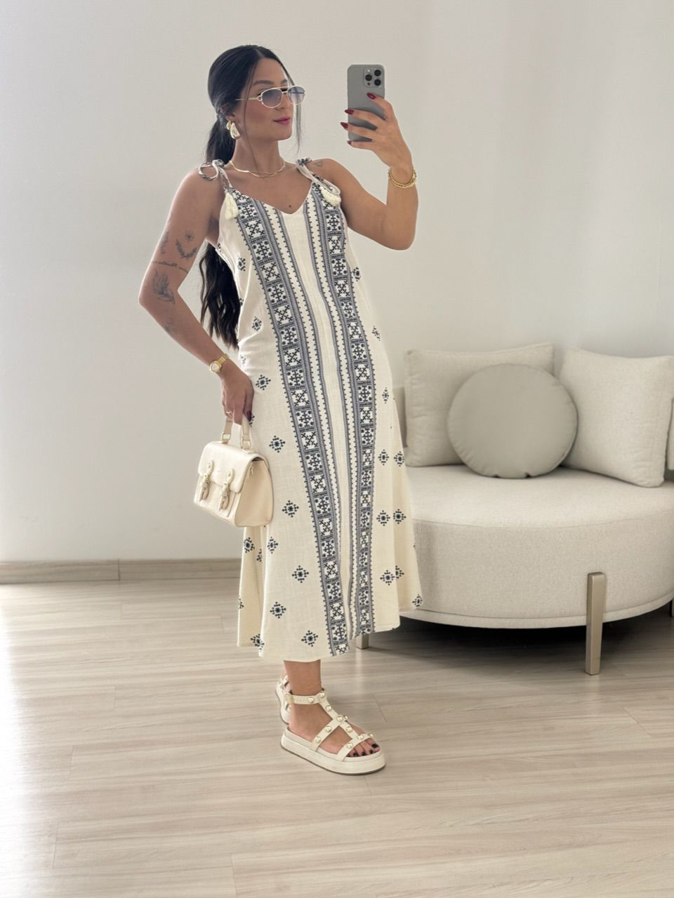 VESTIDO KARLA LINHO ÉTNICO AZUL