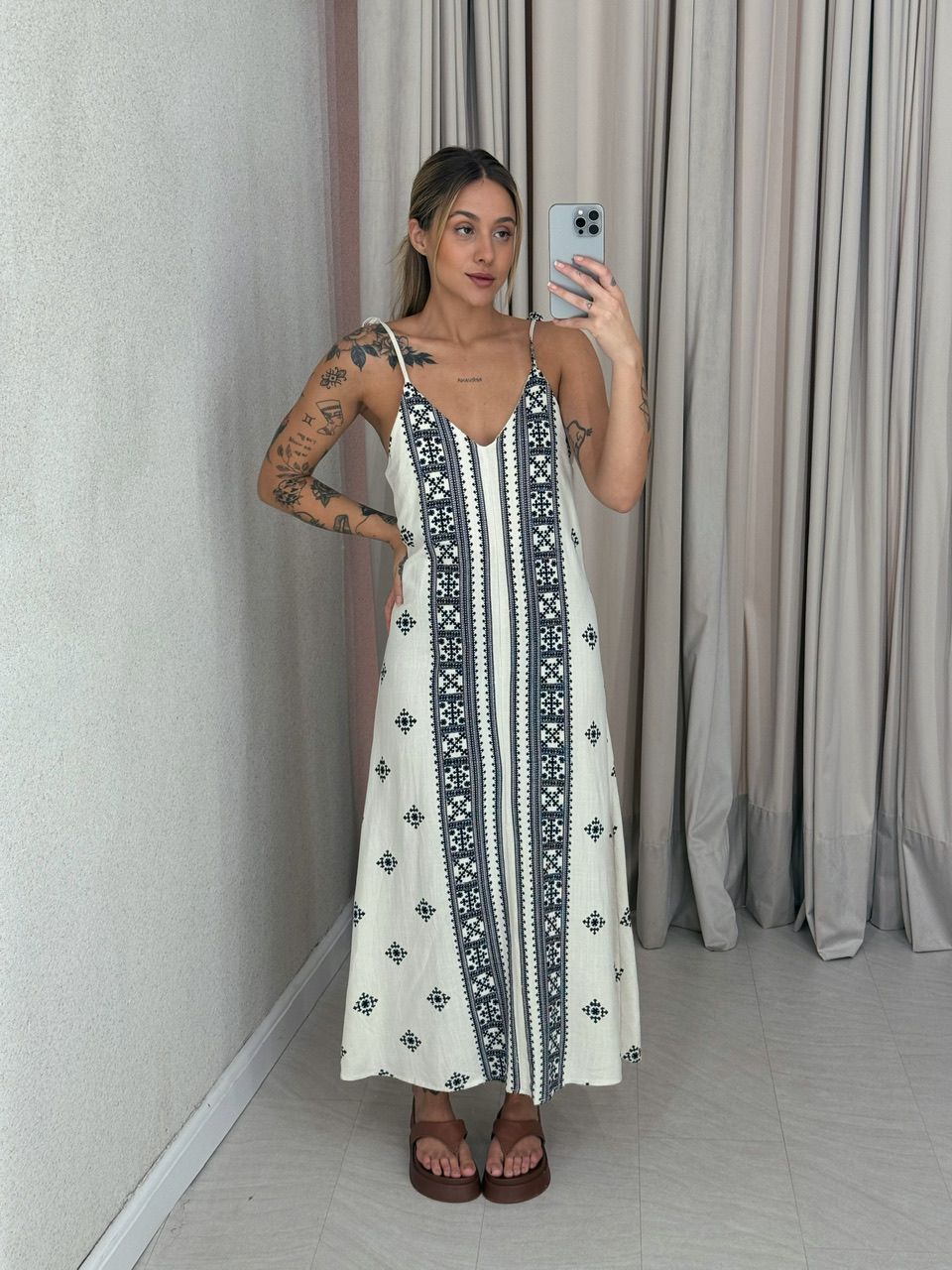 VESTIDO KARLA LINHO ÉTNICO AZUL - 0056500109 - CAROLLA FERRARO
