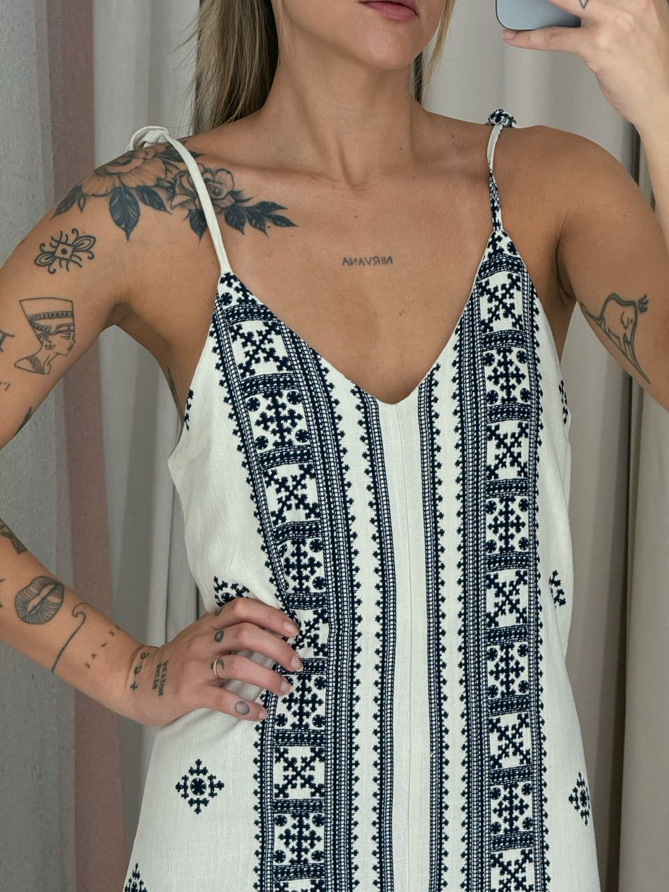 VESTIDO KARLA LINHO ÉTNICO AZUL