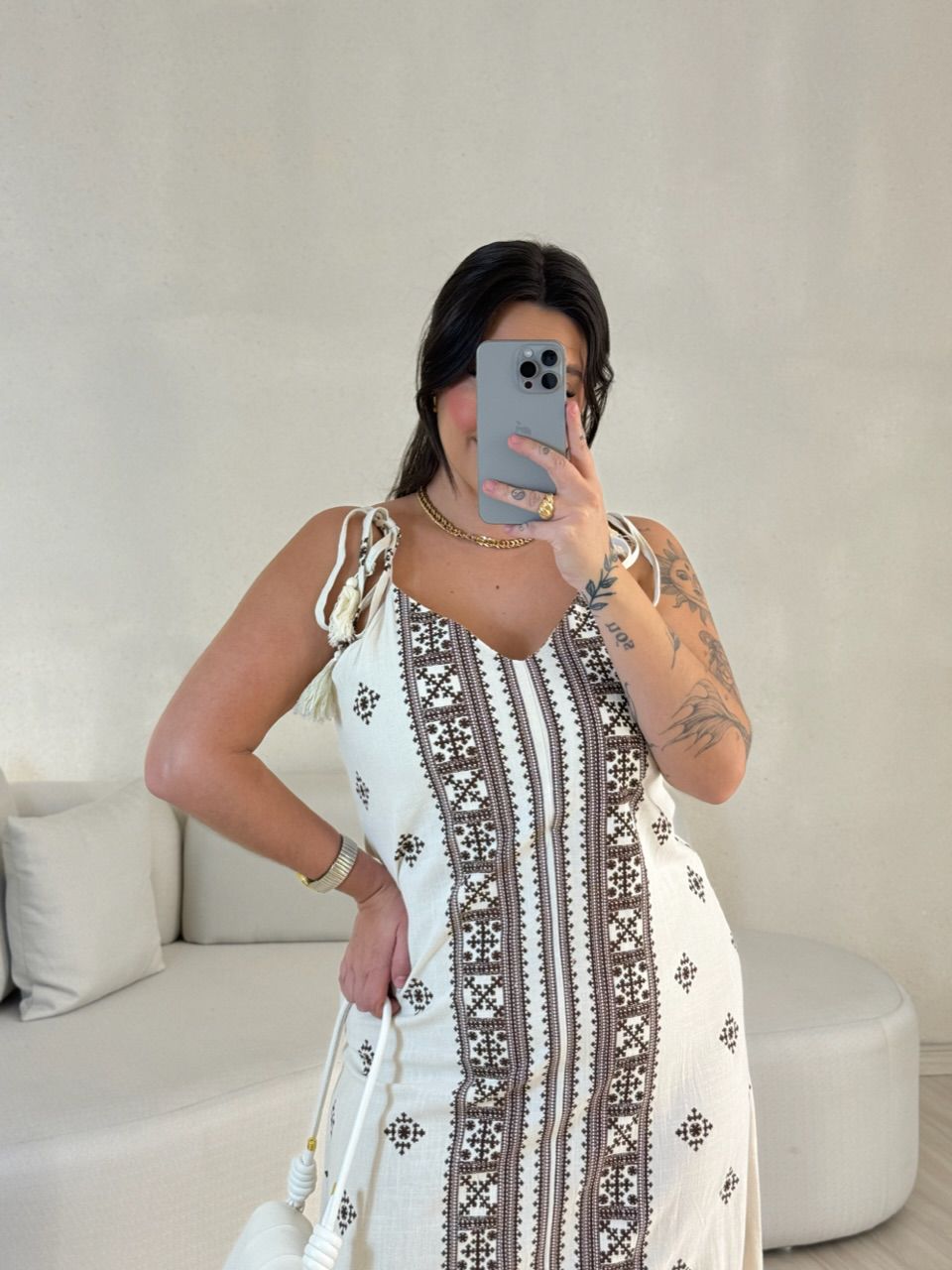 VESTIDO KARLA LINHO ÉTNICO MARROM