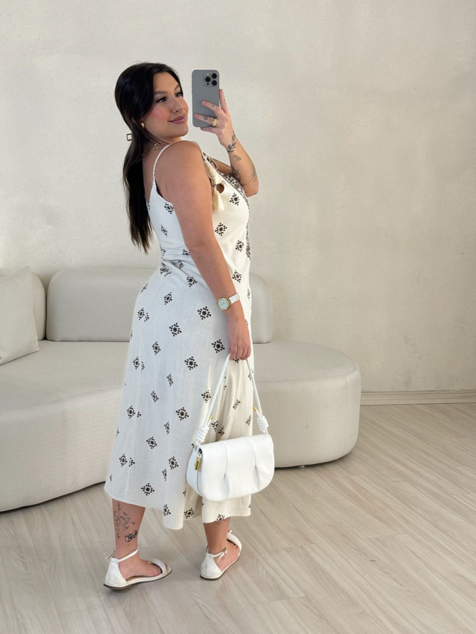 VESTIDO KARLA LINHO ÉTNICO MARROM