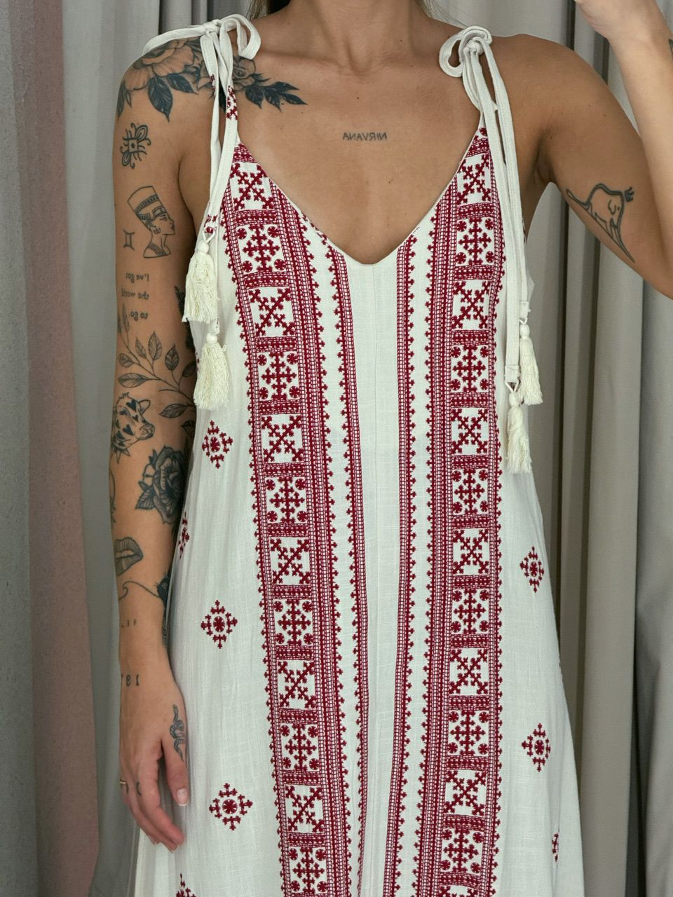 VESTIDO KARLA LINHO ÉTNICO VERMELHO