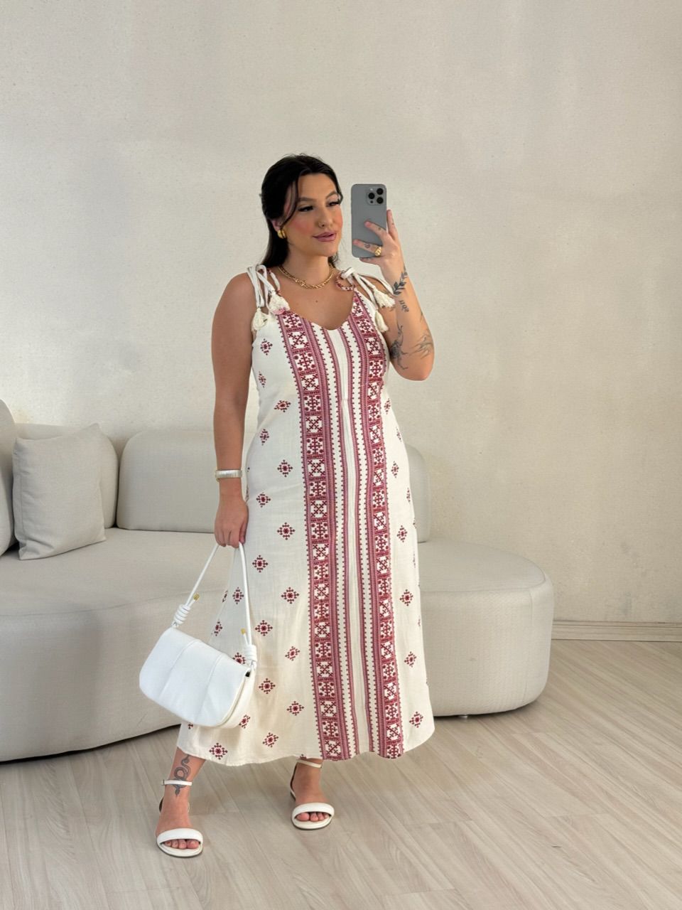 VESTIDO KARLA LINHO ÉTNICO VERMELHO
