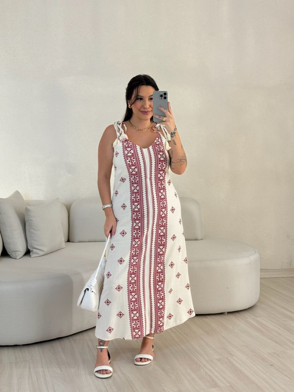 VESTIDO KARLA LINHO ÉTNICO VERMELHO