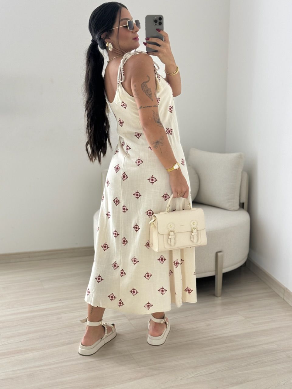 VESTIDO KARLA LINHO ÉTNICO VERMELHO