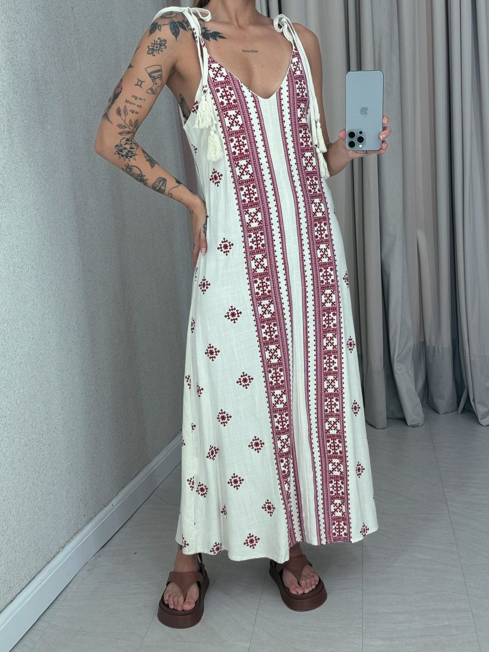 VESTIDO KARLA LINHO ÉTNICO VERMELHO