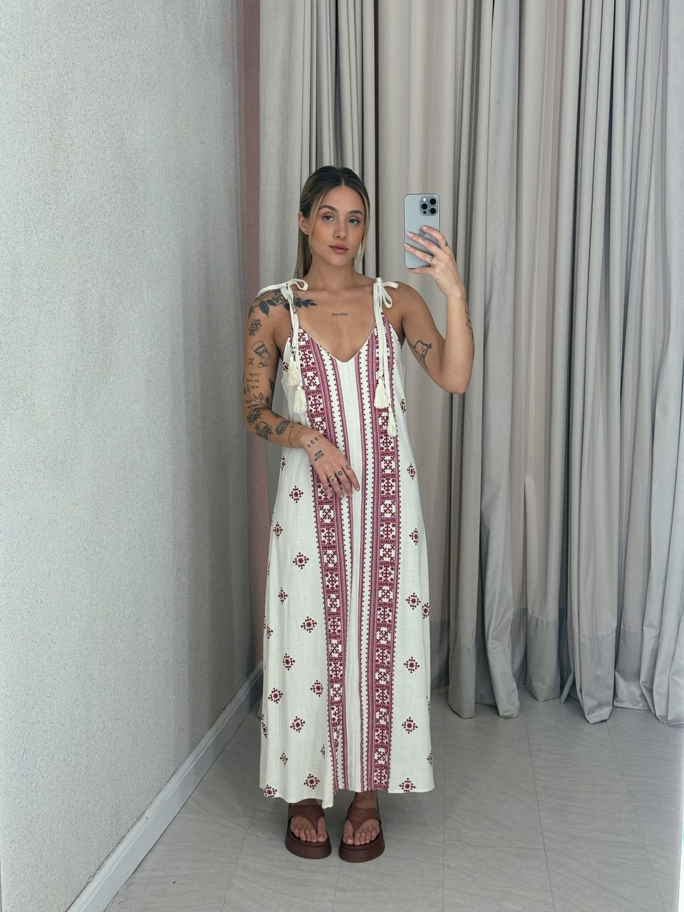 VESTIDO KARLA LINHO ÉTNICO VERMELHO - 0056500006 - CAROLLA FERRARO