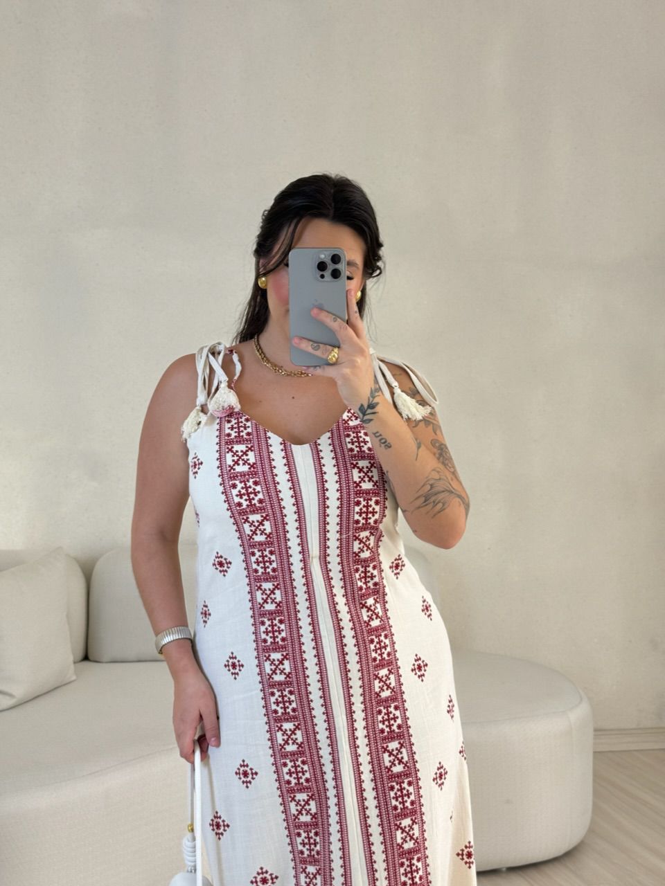 VESTIDO KARLA LINHO ÉTNICO VERMELHO