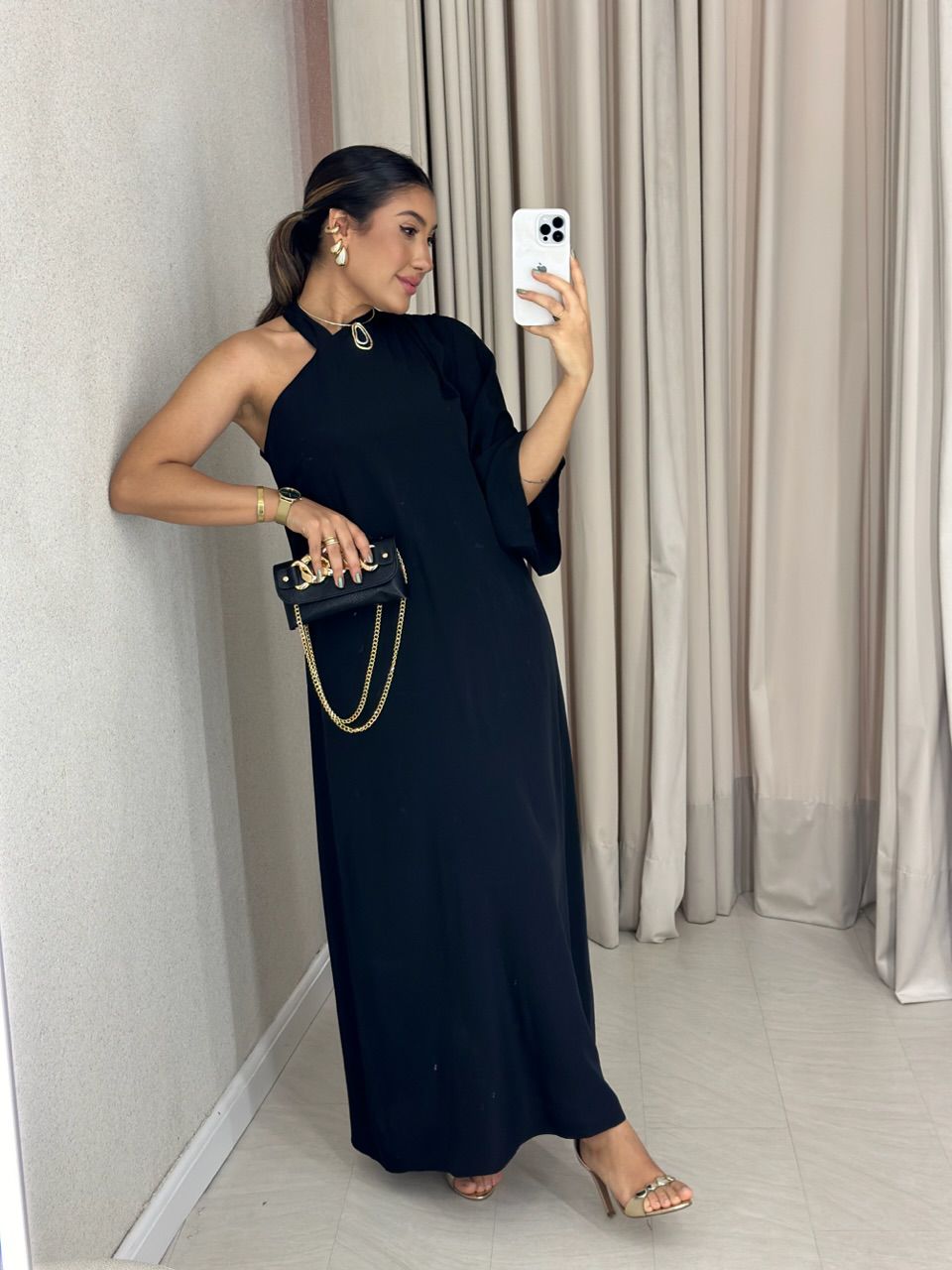 VESTIDO MONIQUE LONGO PRETO - 0056520032 - CAROLLA FERRARO
