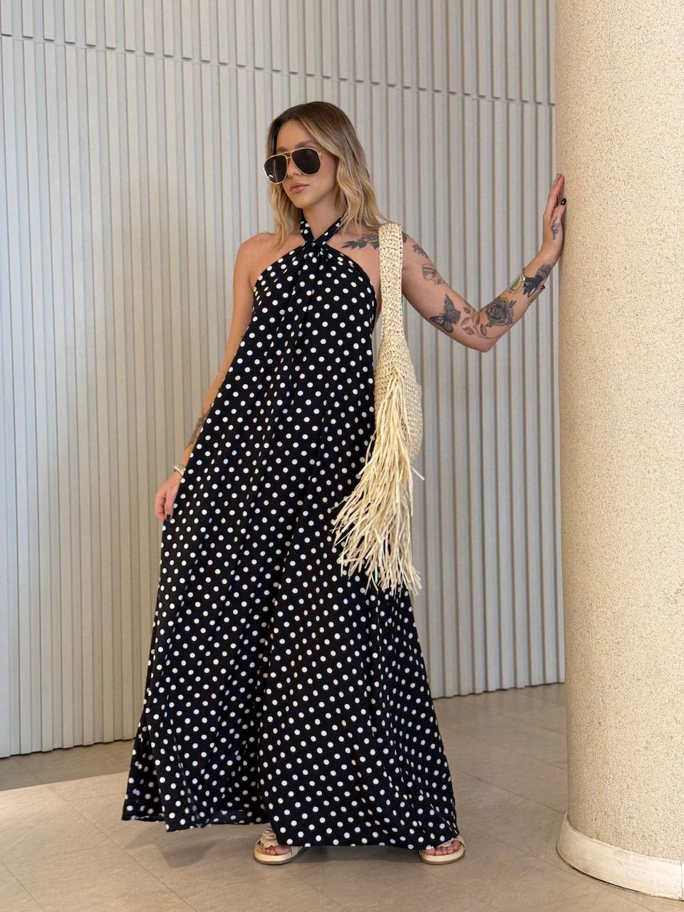 VESTIDO HANNA LONGO POÁ BRANCO