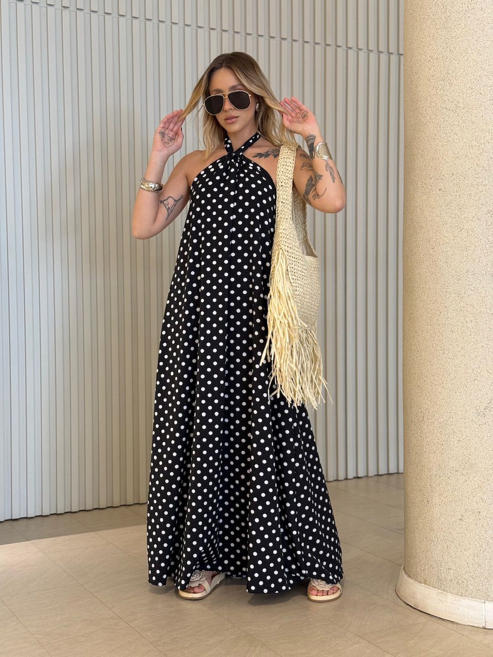 VESTIDO HANNA LONGO POÁ BRANCO