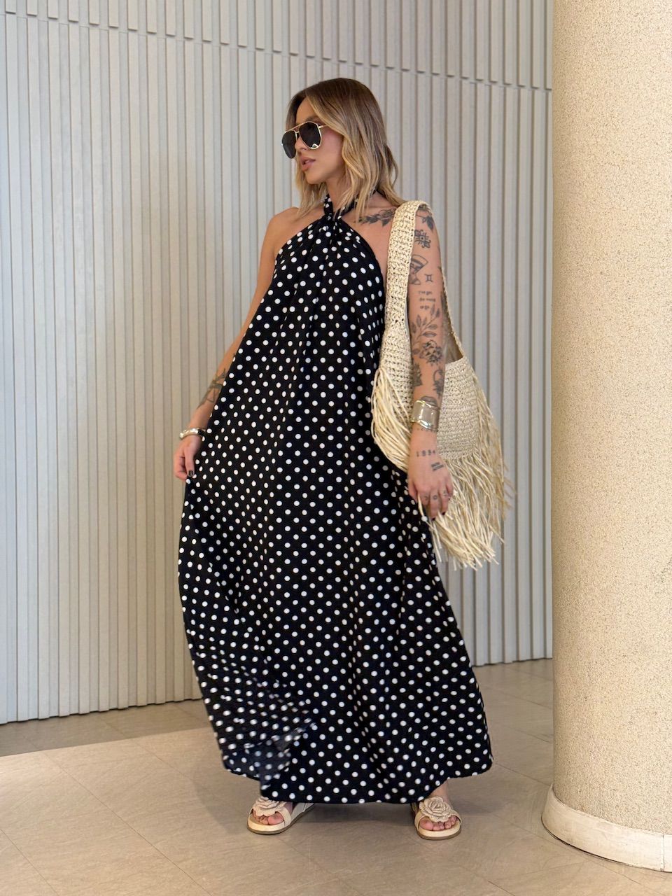 VESTIDO HANNA LONGO POÁ BRANCO