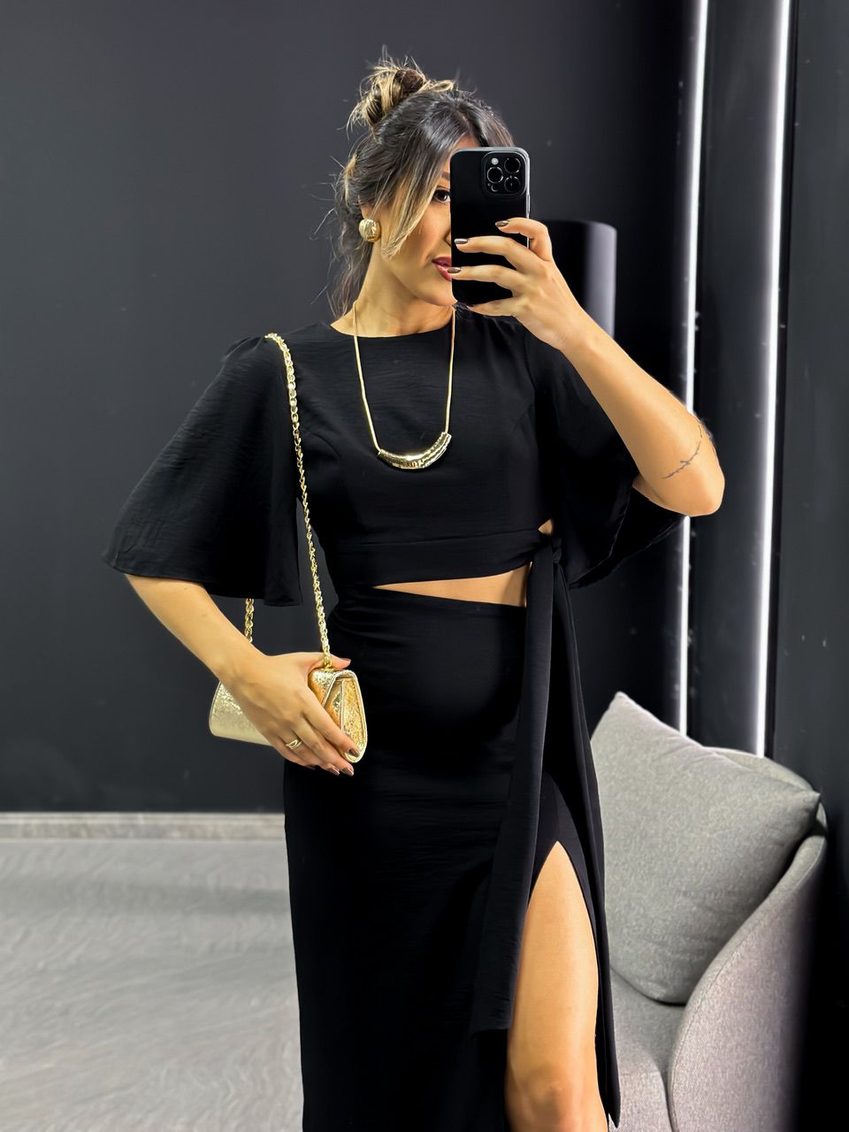 VESTIDO ANABELLE AMARRAÇÃO LATERAL PRETO