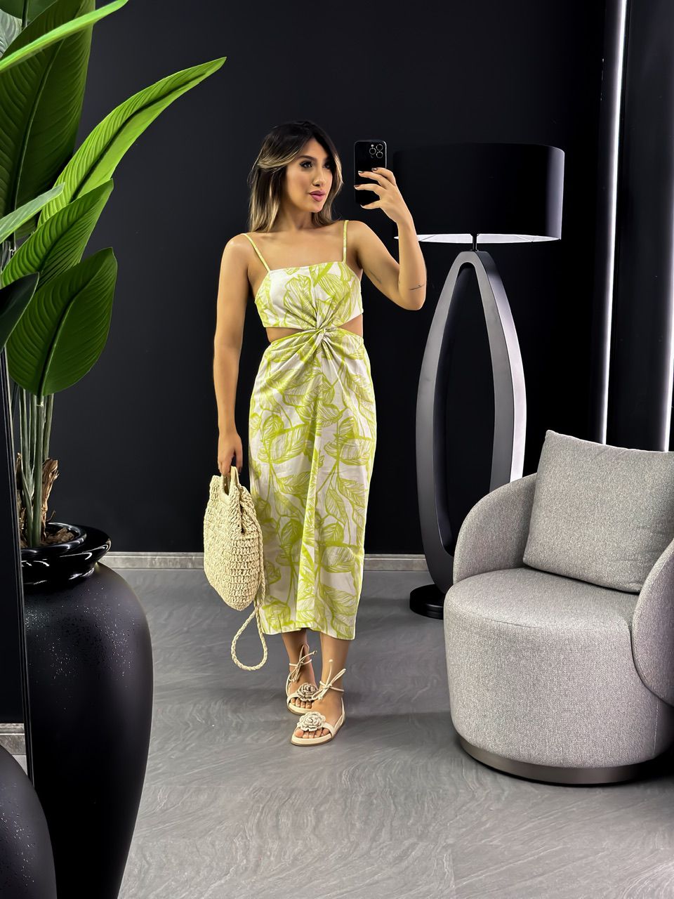 VESTIDO FOLHAS MIDI LIMA