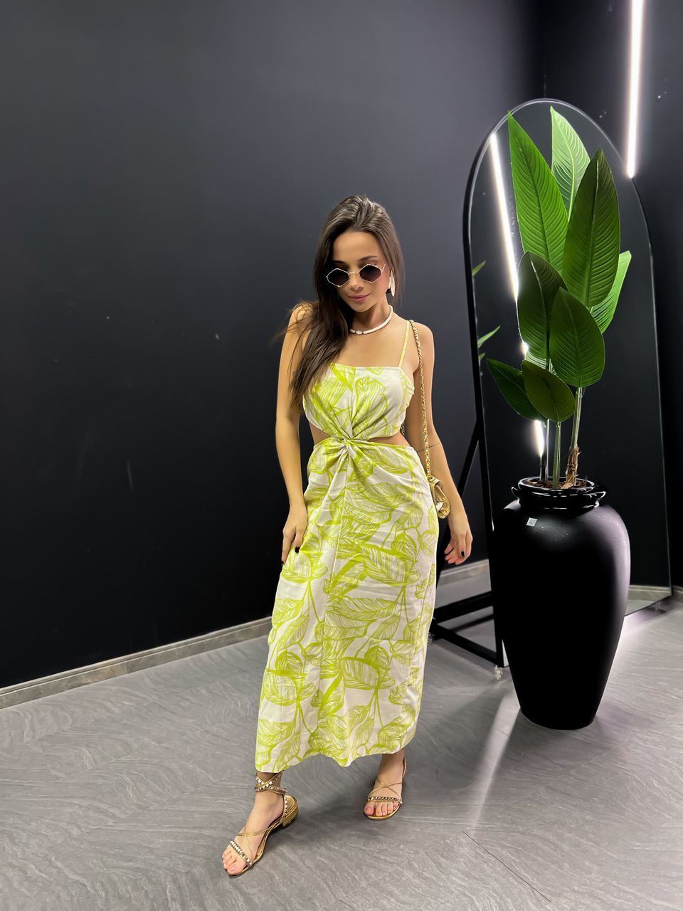 VESTIDO FOLHAS MIDI LIMA