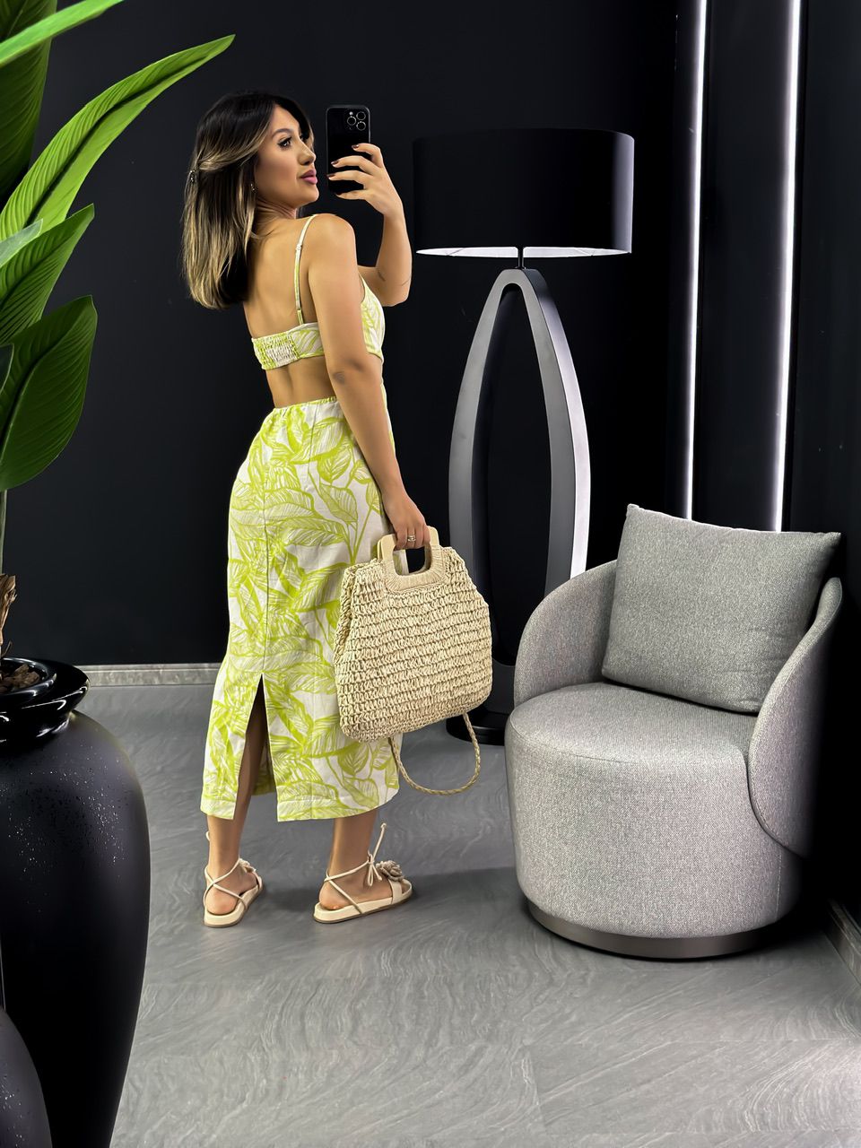 VESTIDO FOLHAS MIDI LIMA