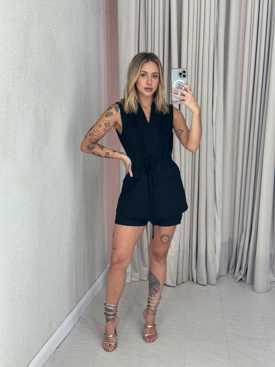 CONJUNTO CÁSSIA SHORT PRETO - 0058710032 - CAROLLA FERRARO