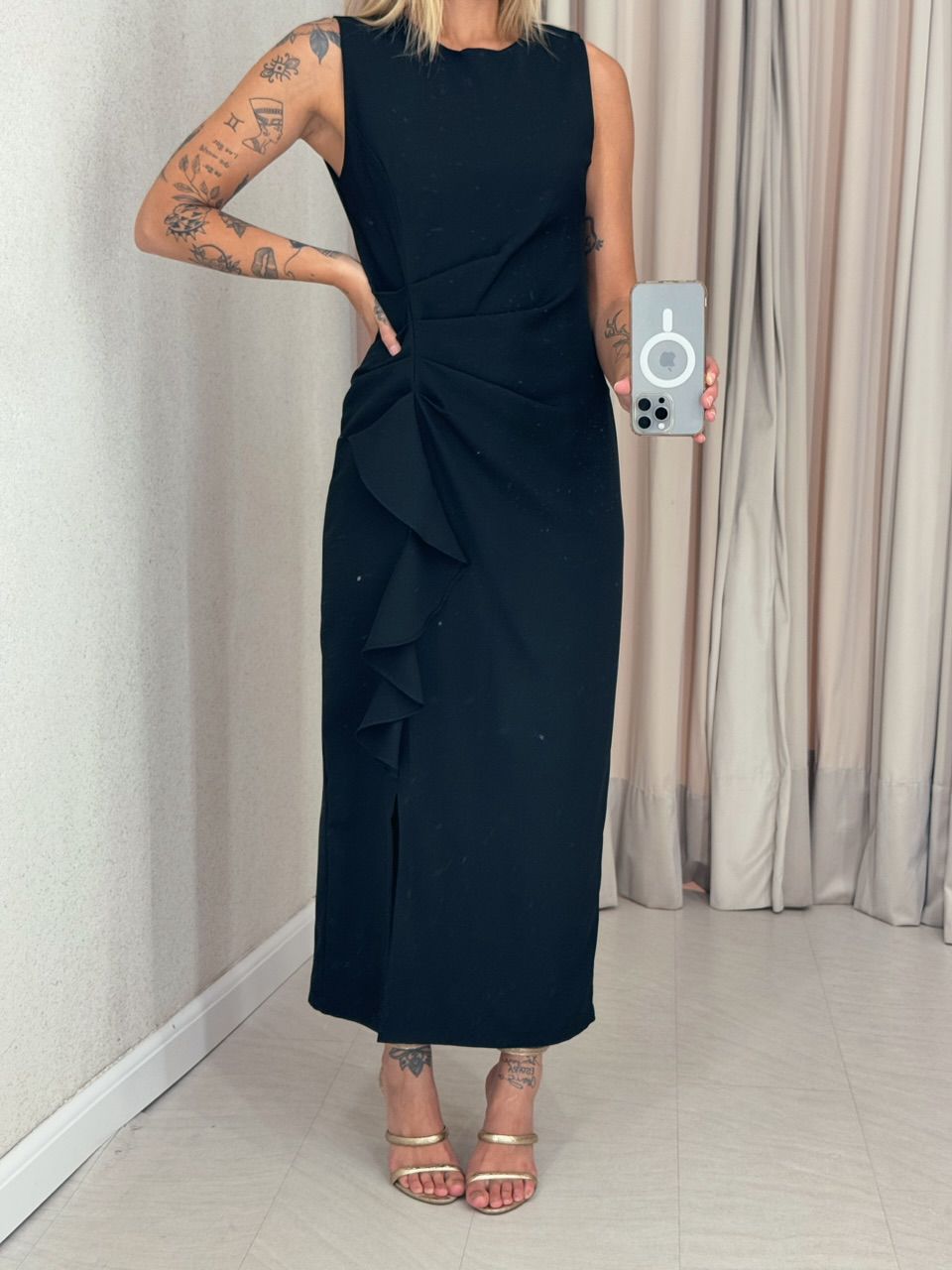 VESTIDO ADÉLIA CAVADO PRETO