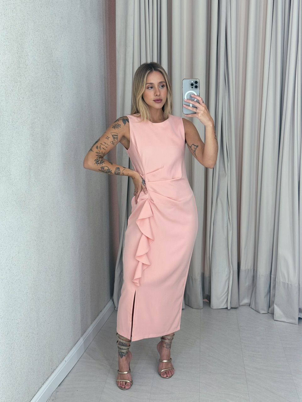 VESTIDO ADÉLIA CAVADO ROSÊ - 0058680025 - CAROLLA FERRARO
