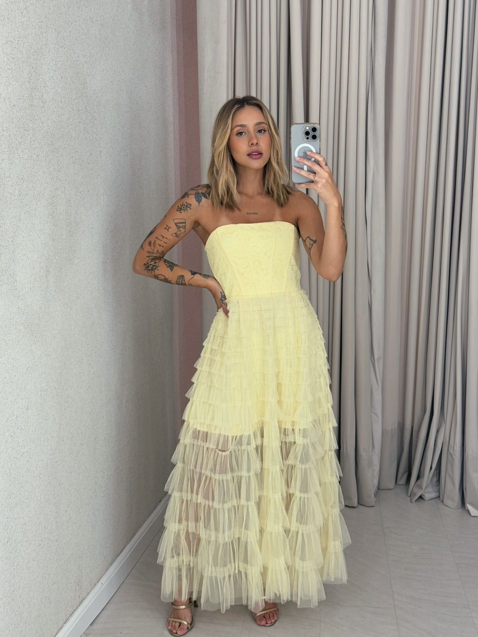 VESTIDO ANDREIA tule Amarelo - 0058790111 - CAROLLA FERRARO