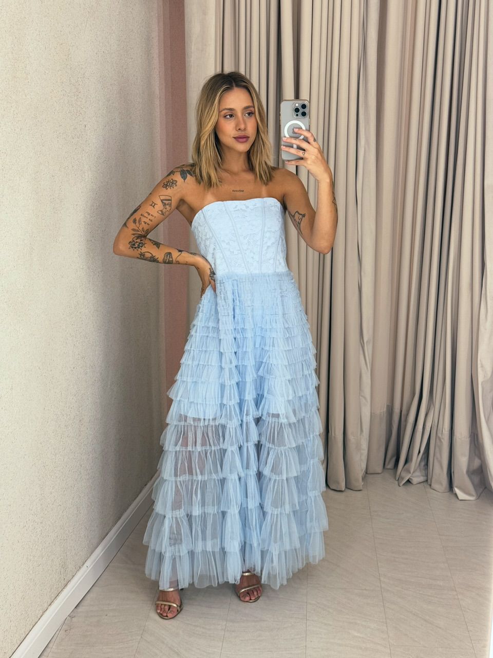 VESTIDO ANDREIA tule azul - 0058790109 - CAROLLA FERRARO