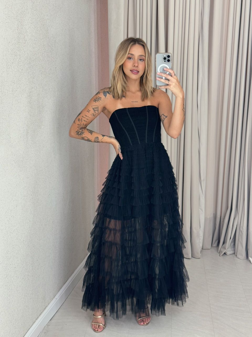 VESTIDO ANDREIA tule preto - 0058790032 - CAROLLA FERRARO