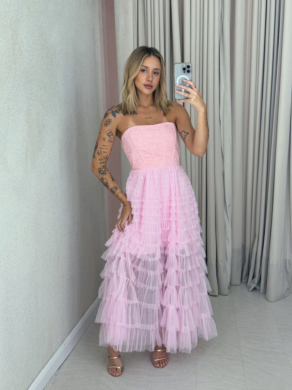VESTIDO ANDREIA tule Rosa - 0058790031 - CAROLLA FERRARO