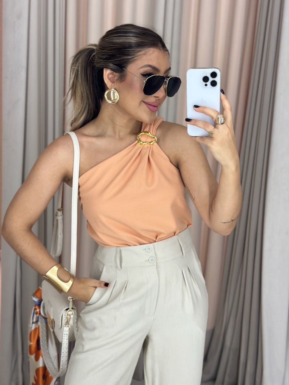 BLUSA NATALY NULA MANGA PÊSSEGO - 0059570039 - CAROLLA FERRARO