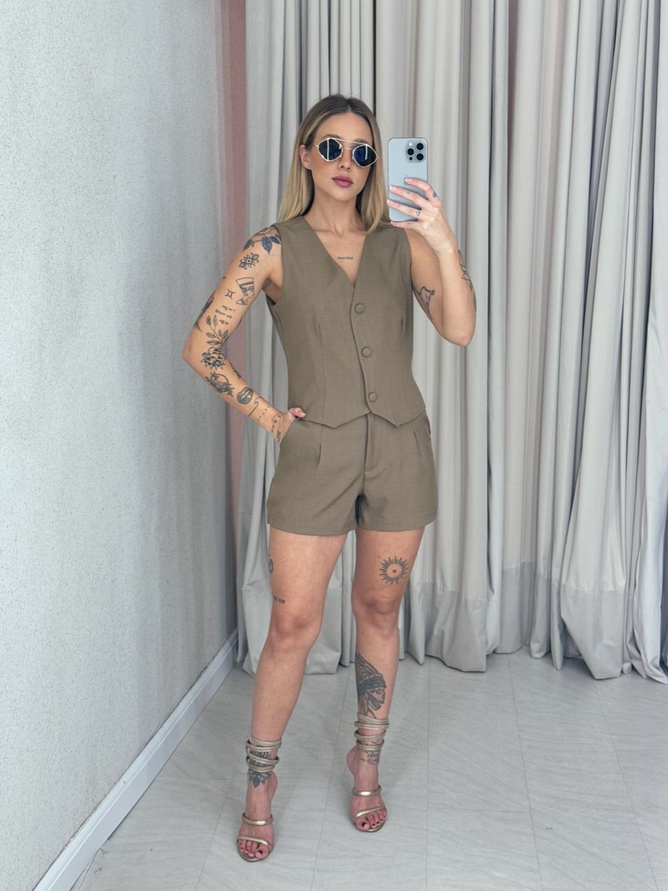 CONJUNTO PETÚNIA SHORT CAQUI - 0060240096 - CAROLLA FERRARO