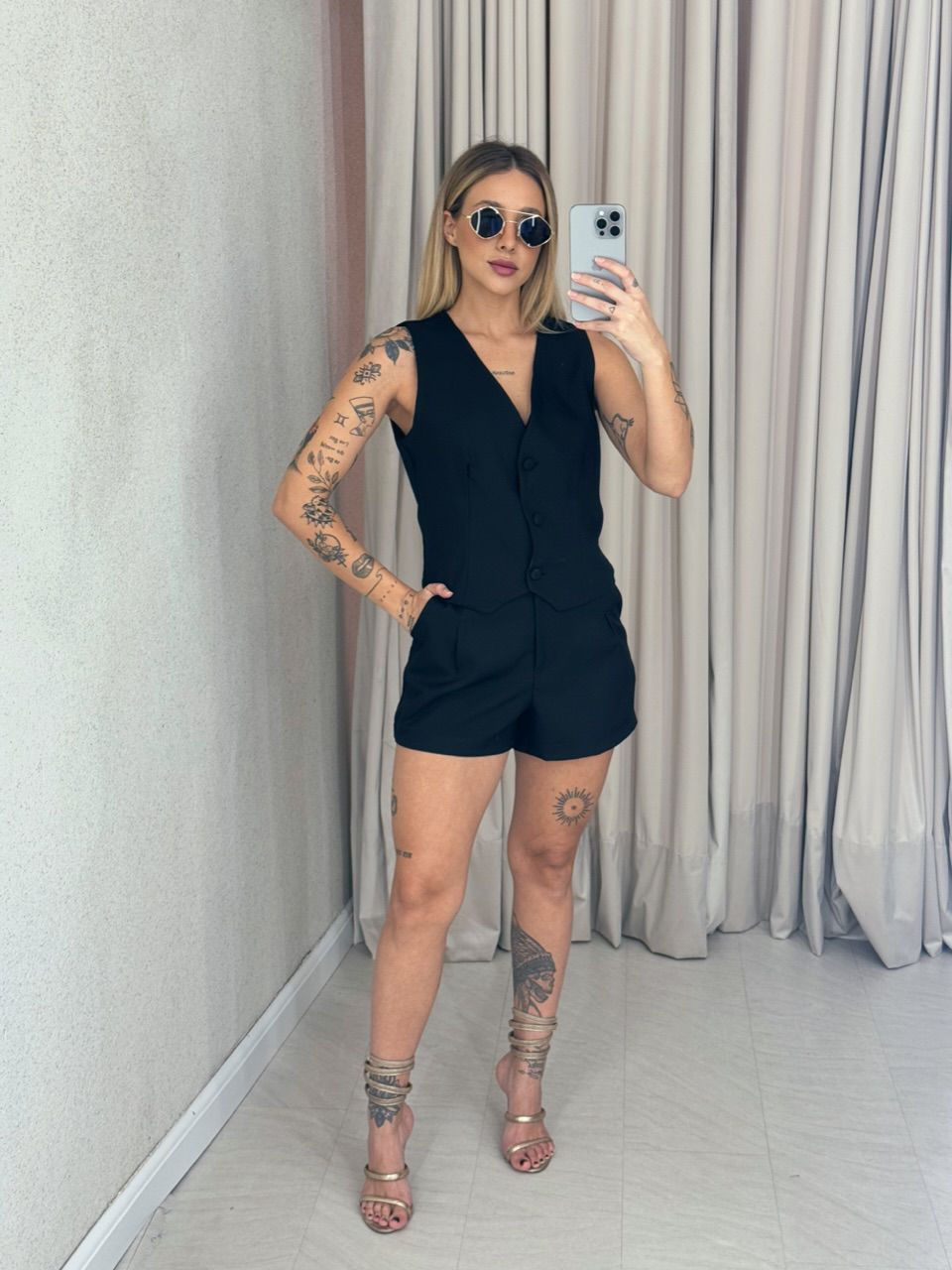 CONJUNTO PETÚNIA SHORT PRETO - 0060240032 - CAROLLA FERRARO