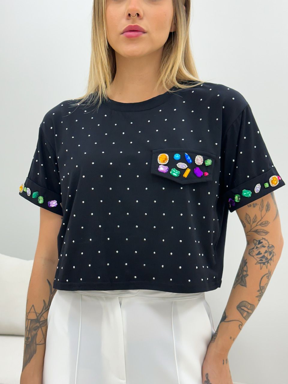 BLUSA ANGEL PEDRARIA PRETA