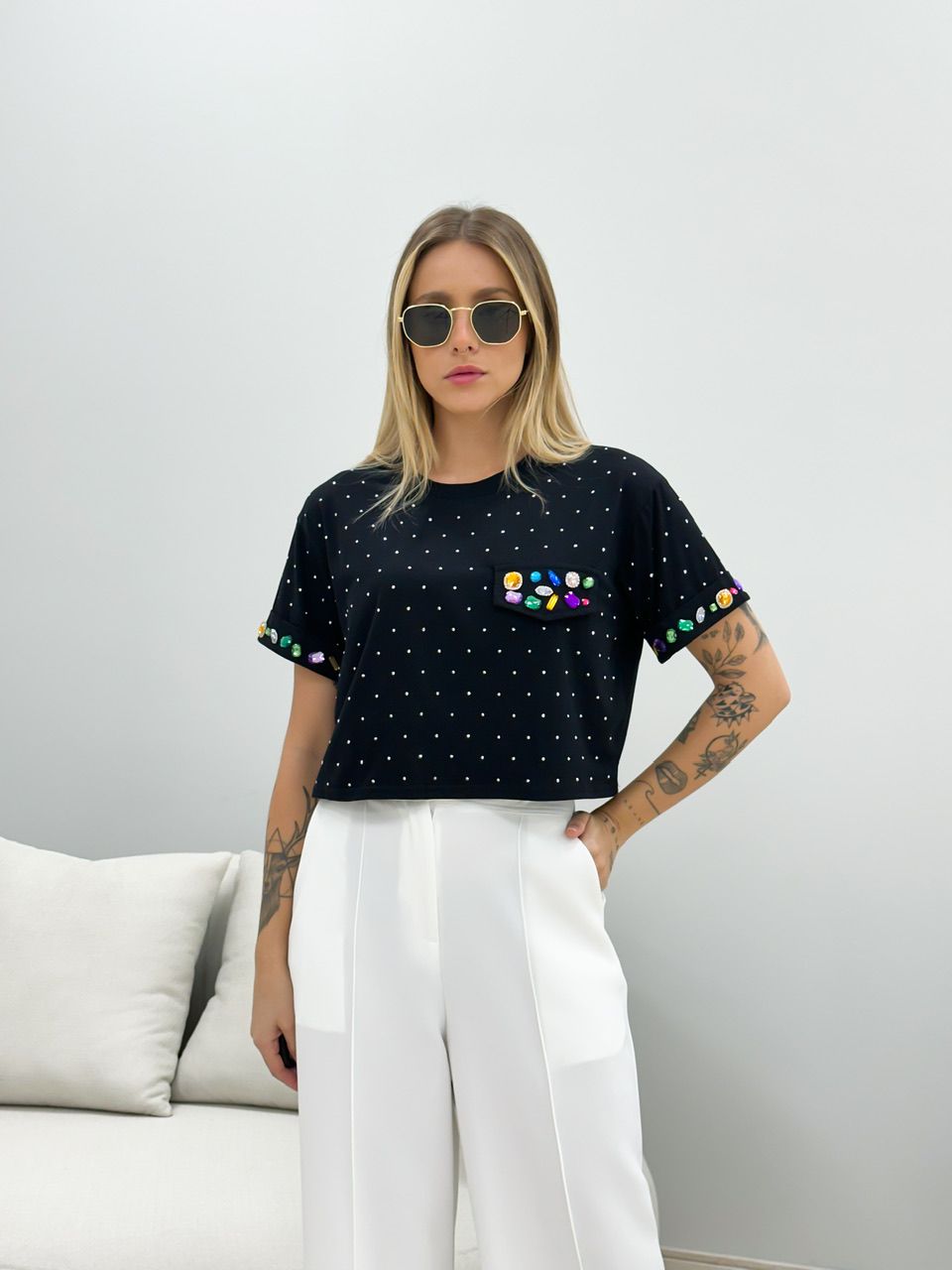 BLUSA ANGEL PEDRARIA PRETA