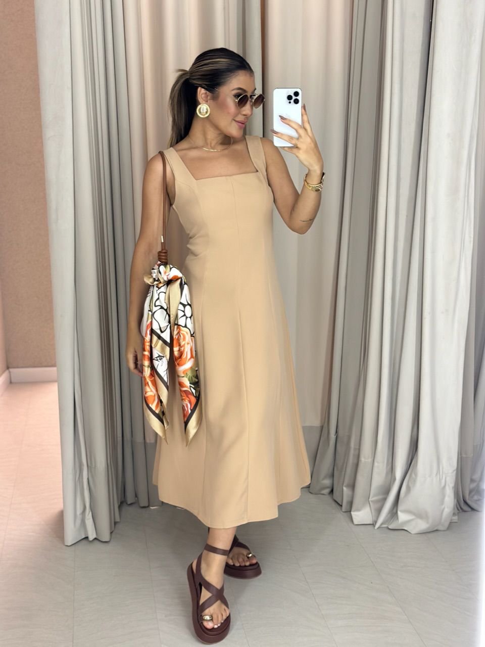 VESTIDO CAROLINE MIDI NUDE - 0059920049 - CAROLLA FERRARO