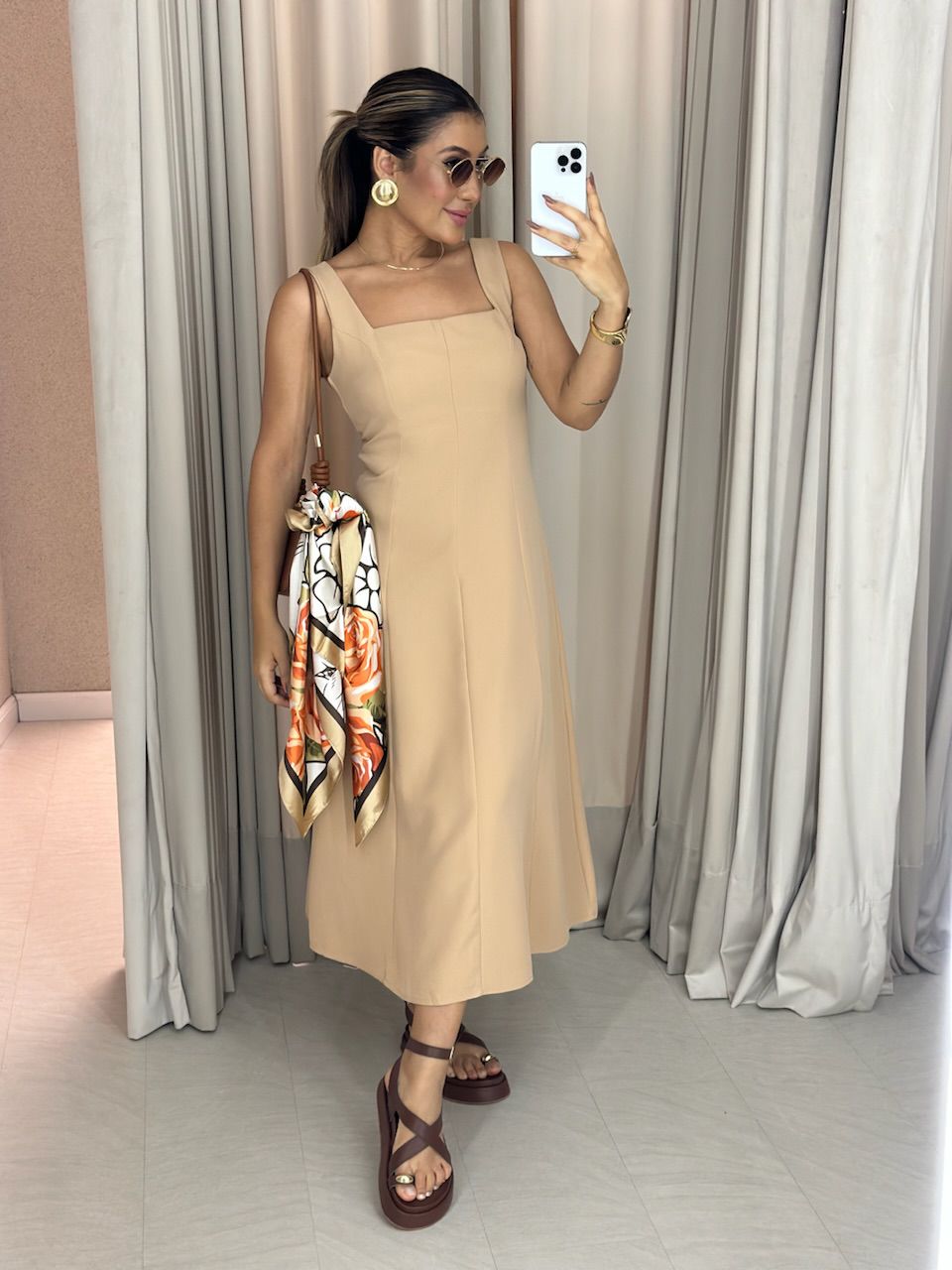 VESTIDO CAROLINE MIDI NUDE