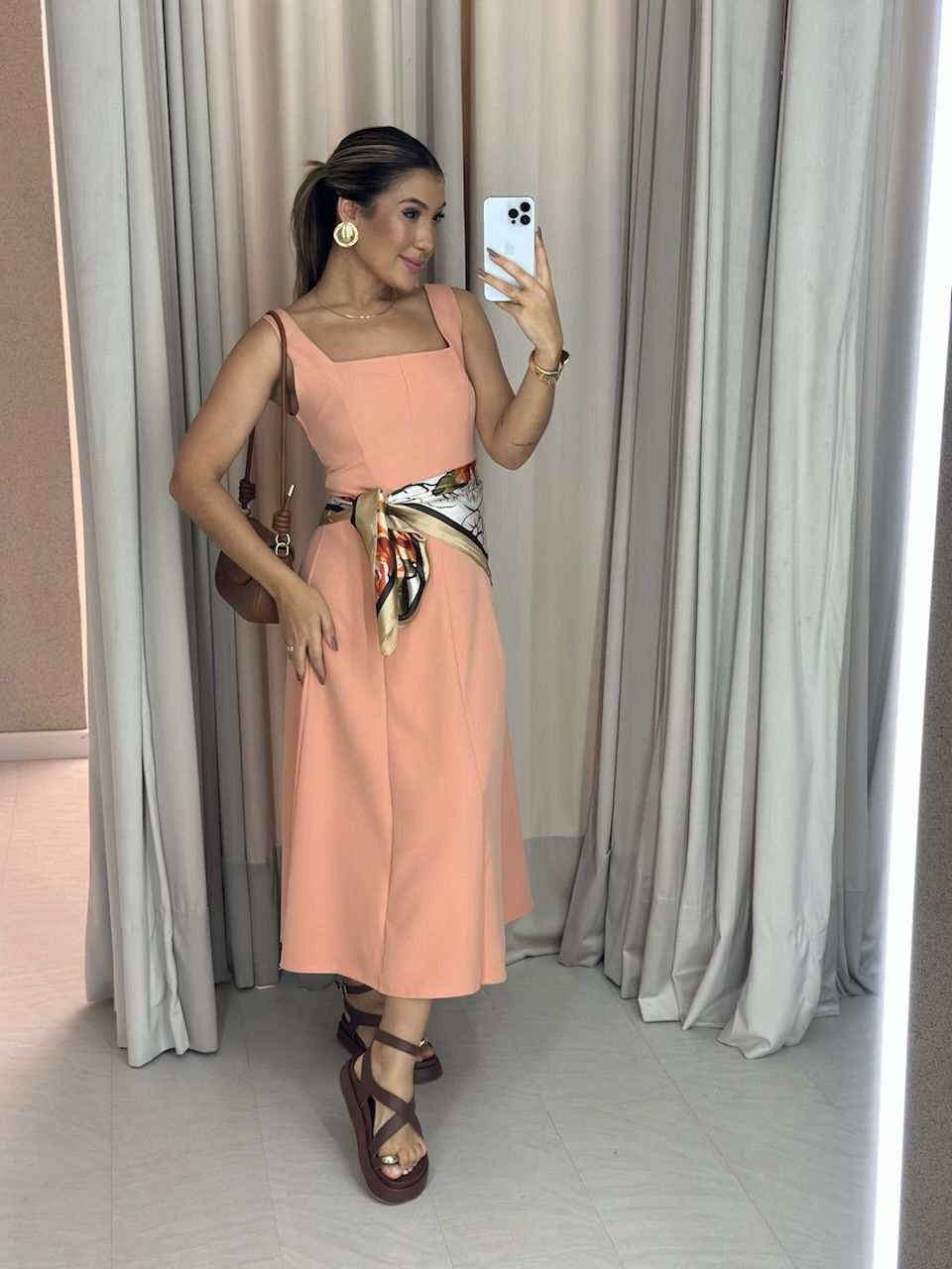 VESTIDO CAROLINE MIDI SALMÃO - 0059920021 - CAROLLA FERRARO